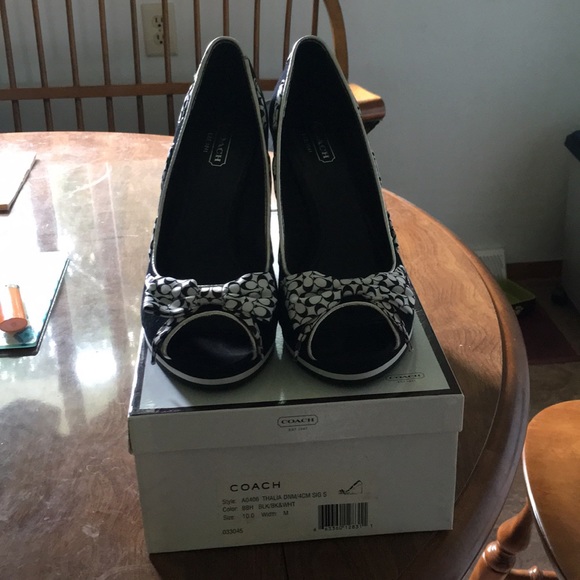 Coach Thalia Black/White Wedge Shoes - Picture 1 of 5